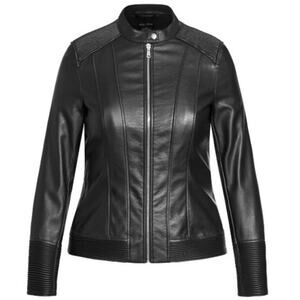 City Chic Black Faux Leather Ribbed Moto Biker Jacket Sz 16